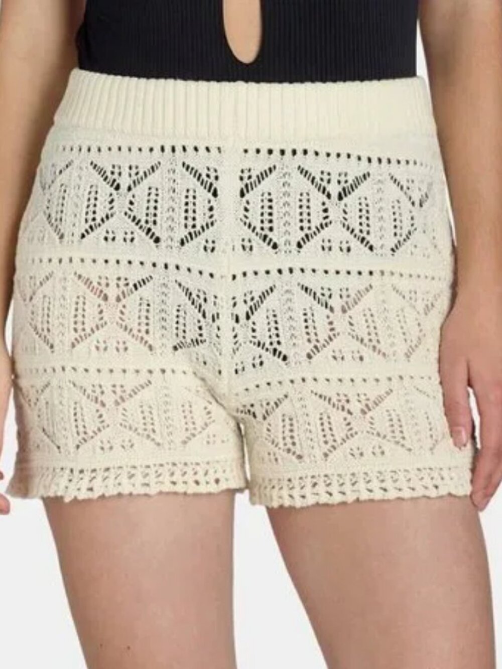 NWT, SZ M (8-10) 100% COTTON Crochet, Swim Cover Up Shorts, Ivory